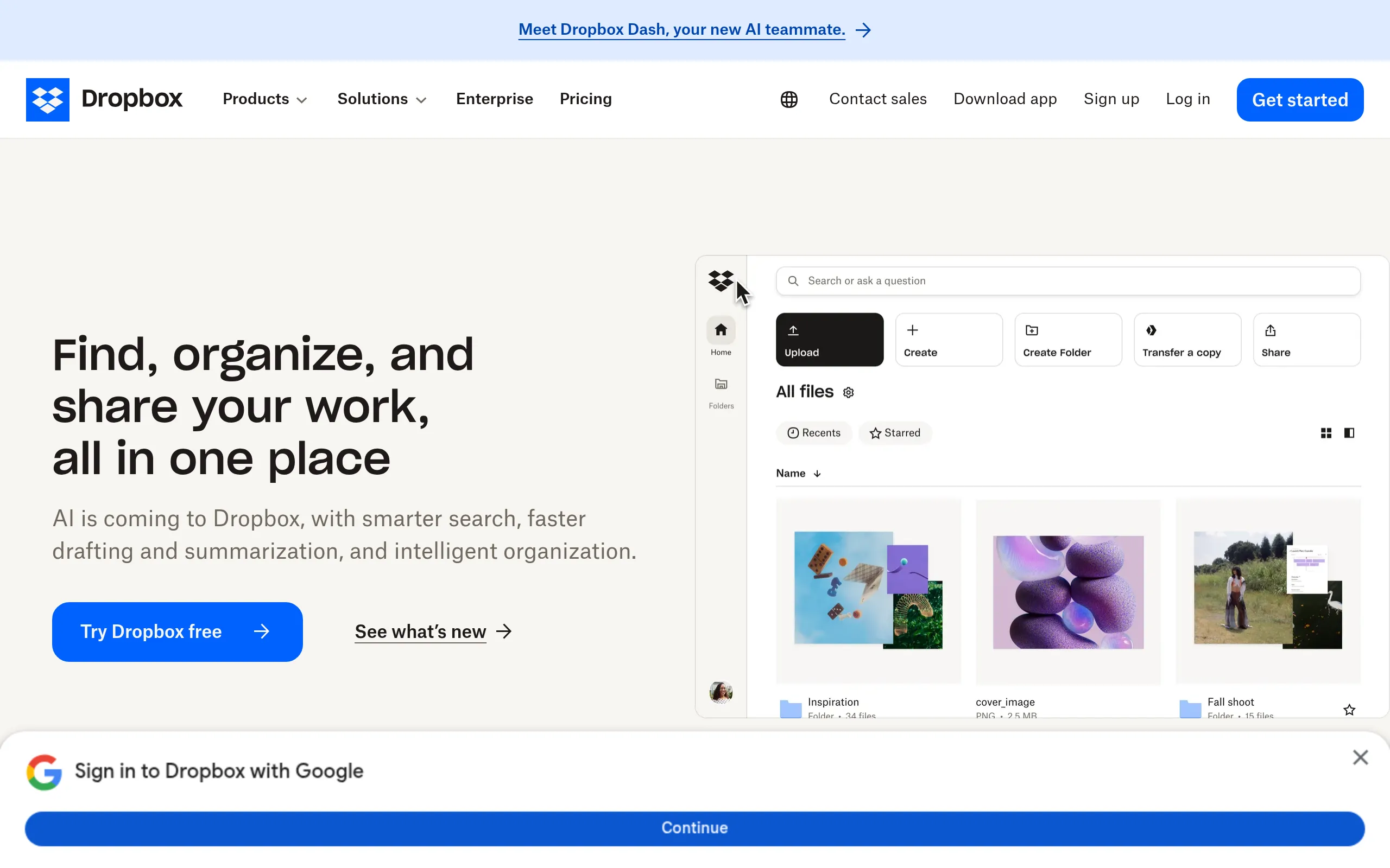 Screenshot of Dropbox