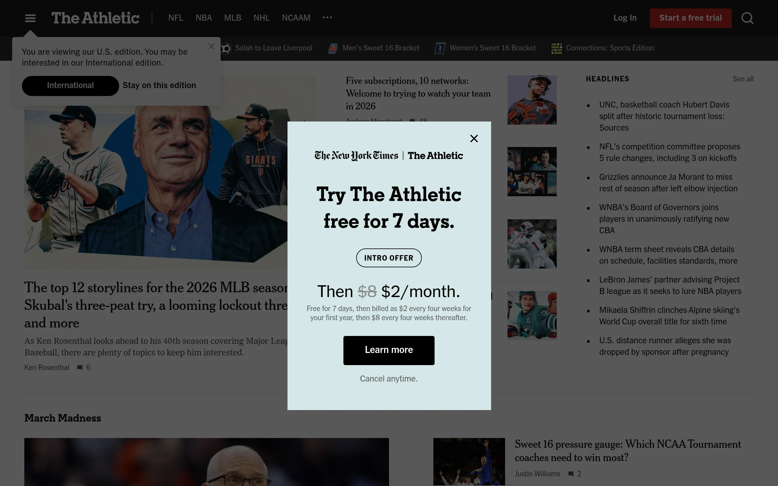 Screenshot of The Athletic